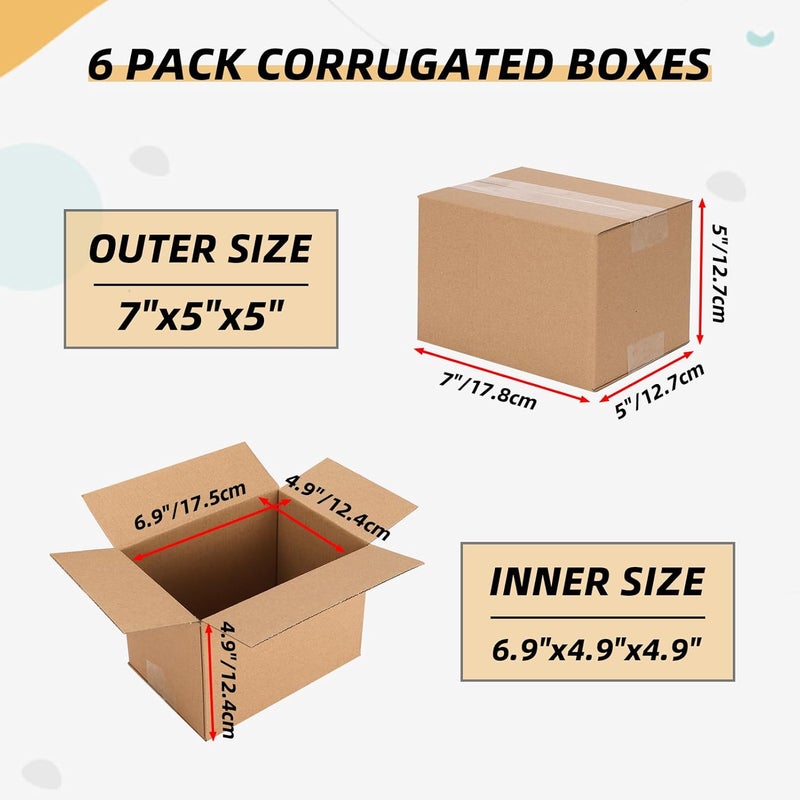 ZBEIVAN Shipping Boxes Mailers 7x5x5 inches Corrugated Cardboard Small Packing Kraft Moving Mailing Box, Pack of 6 - Image 2